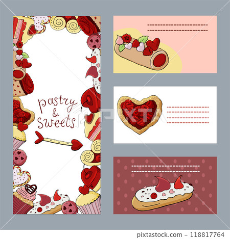 St. Valentines sweets and pastry color labels and cards template. 118817764