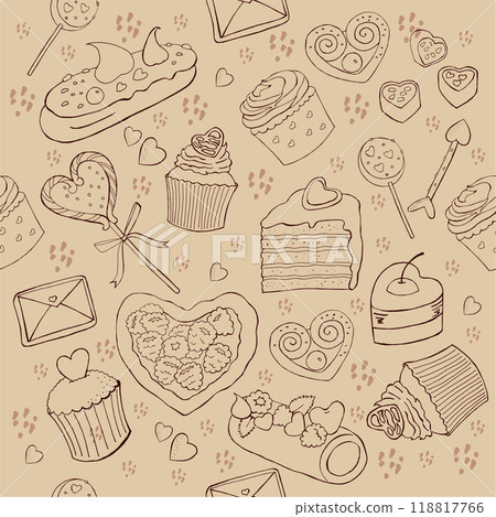 St. Valentines sweets and pastry background. Vector illustration 118817766