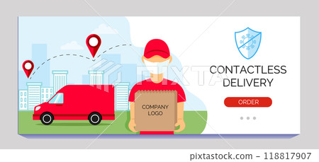 Safe delivery service. Banner food online order. Vector illustration for your business. Safe delivery service. Banner food online order. Vector illustration for your business. 118817907