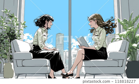 兩人見面的場景(見面、訪談、會議) 兩人見面的場景(見面、訪談、會議) 118818227