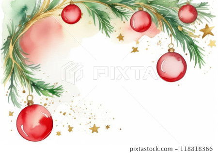 Red balls hanging on the branches of a Christmas tree White background Red balls hanging on the branches of a Christmas tree White background 118818366