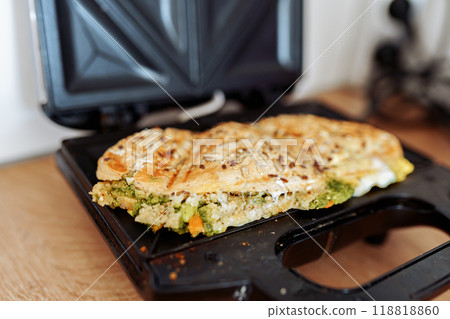 hot sandwich made of whole grain bread 118818860