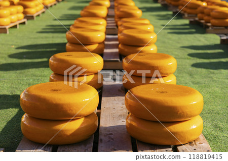 series of cheeses in a row in the Netherlands series of cheeses in a row in the Netherlands 118819415