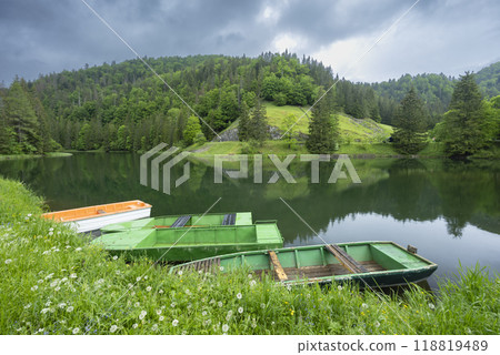 Landscape near Dedinky and Stratena with Hnilec river, National Park Slovak Paradise, Slovakia 118819489