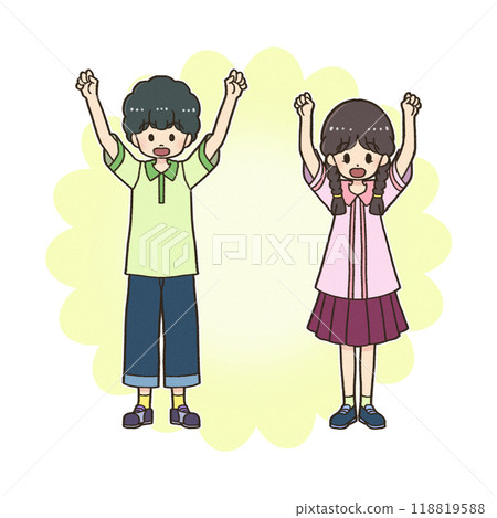 Boy and girl raising their hands in a fist 118819588