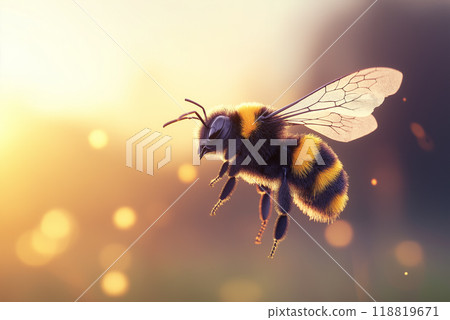 Beautiful Bee in Flight with Bokeh Background 118819671