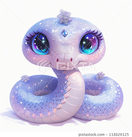 A cute, blue and white snake with blue eyes and a diamond on its head. The snake is curled up and he is sleeping 118820125