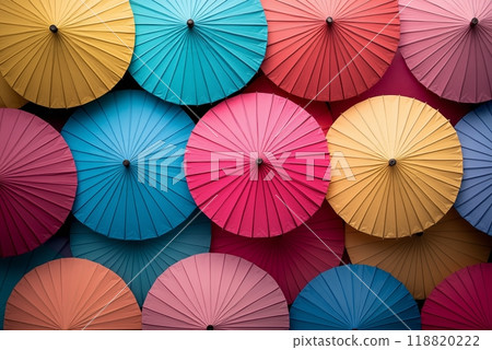 Background with Colorful Paper Umbrellas 118820222