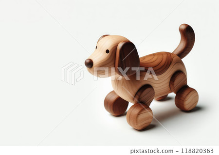 Wooden toy dog on light background. 118820363
