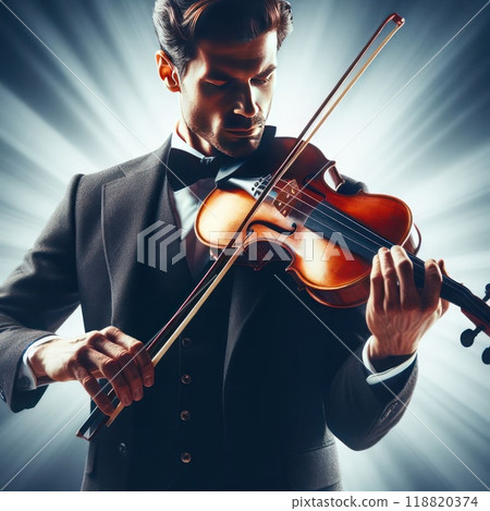 A man playing the violin in the rays of light. 118820374