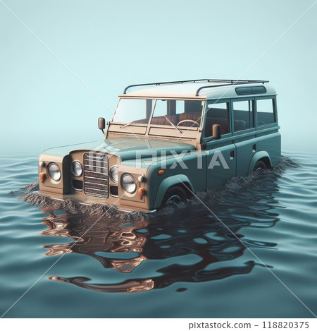 A car stuck in the water. A car stuck in the water. 118820375