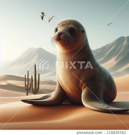 A small seal sitting in the middle of the desert. 118820382