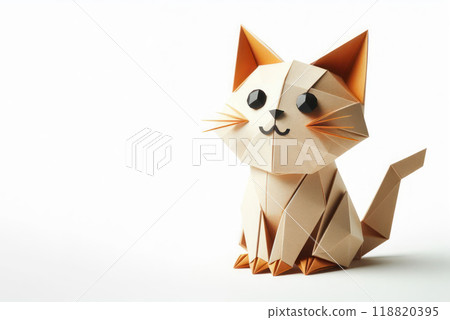 A cute kitten made of paper. Space for text. 118820395