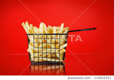 French fries on a red background French fries on a red background 118820501