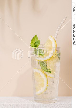 Fresh summer lemonade with lemon and mint Fresh summer lemonade with lemon and mint 118820548