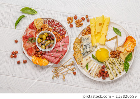 A selection of various cheeses and meats A selection of various cheeses and meats 118820559