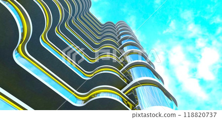 Condominium with trendy facade design, built in a new district of Toronto. 3D rendering. 118820737