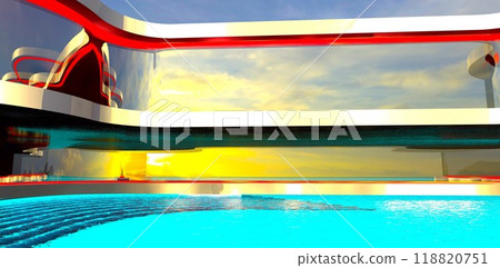 LED lighting illuminating the steps of a pool at a luxurious countryside hotel near Wisconsin. 3D rendering. LED lighting illuminating the steps of a pool at a luxurious countryside hotel near Wisconsin. 3D rendering. 118820751