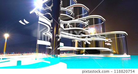 Prestigious resort center with access to a turquoise pool in downtown Denver. 3D rendering. 118820754