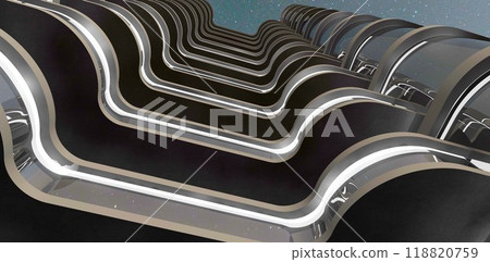 Relief facade of an advanced office building in Boston. White LED lighting. View from below at night. 3D rendering.. 118820759