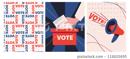 Election 2024 posters set. Vote posters in flat style. Element of elections. Democracy vote concept. Vector illustration 118820895