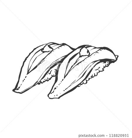 Hand-drawn brush-style illustration of sardine nigiri 118820931
