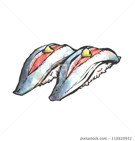 Hand-drawn brush-style illustration of sardine nigiri 118820932