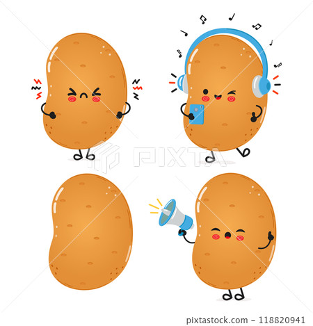 Funny Potato characters bundle set. Vector hand drawn doodle style cartoon character illustration icon design. Cute Potato mascot character collection Funny Potato characters bundle set. Vector hand drawn doodle style cartoon character illustration icon design. Cute Potato mascot character collection 118820941