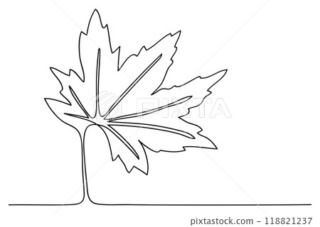 One continuous line maple leaf hand drawn isolated on white background .Vector illustration 118821237