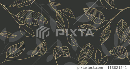 Green botanical leaves hand drawn line art and green silhouettes background.Vector illustration Green botanical leaves hand drawn line art and green silhouettes background.Vector illustration 118821241