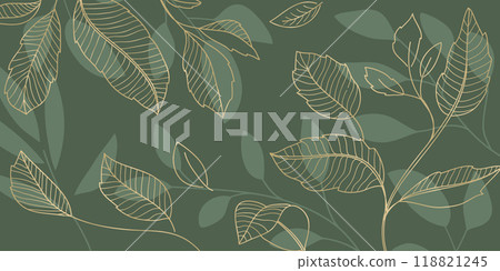 Green leaves hand drawn background.Vector illustration 118821245