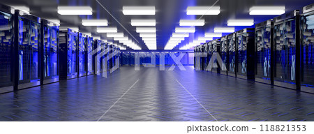 Server. Server data center. Backup, mining, hosting, mainframe, farm and computer rack with storage information. 3d rendering Server. Server data center. Backup, mining, hosting, mainframe, farm and computer rack with storage information. 3d rendering 118821353