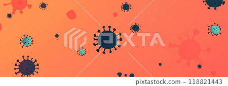 Virus particles on an orange gradient background, symbolizing viral mutation and outbreaks 118821443