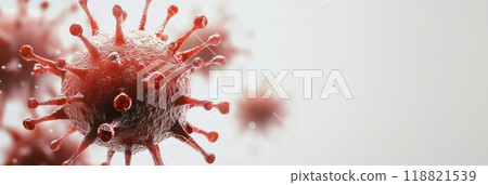 Close-up 3D illustration of the red monkeypox virus on a white background depicting Mpox outbreak and transmission risk 118821539