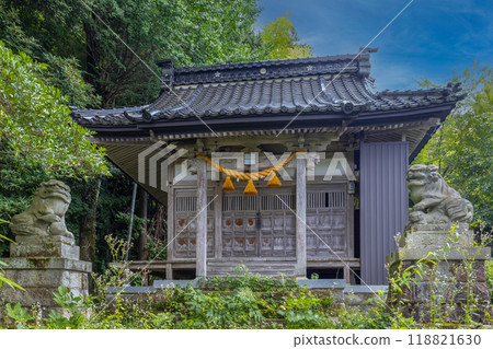 Shimenawa and shide at small shrine, Kanazawa, Japan 118821630