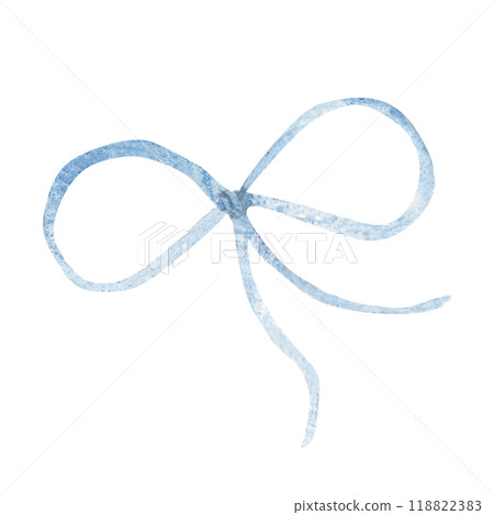Blue bow. Hand drawn Watercolor illustration of thin Ribbon Isolated on a white background. Design Decorative element in Simple style 118822383