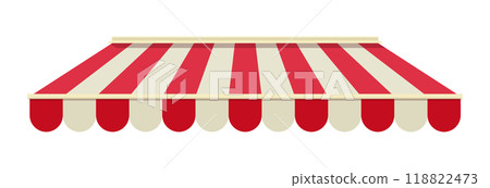 Striped awning for cafe. Striped shop canopy. Store or cafe sunshade awning. Striped awning for cafe. Striped shop canopy. Store or cafe sunshade awning. 118822473