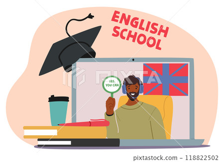 Virtual English School Setting With Online Lessons And A Motivated Teacher Interacting Through Video Call Virtual English School Setting With Online Lessons And A Motivated Teacher Interacting Through Video Call 118822502