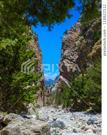 A dried-up gorge in midsummer (Samaria Gorge, Crete, Greece) 118822512