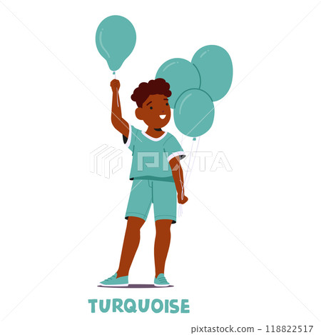 Happy Child In A Turquoise Outfit Holds Balloons With A Playful Smile Representing Joy And Innocence 118822517