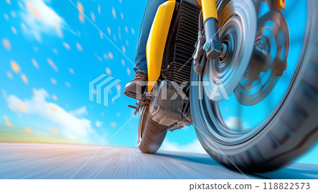 Motorcycle riding on a sunny day with a clear blue sky 118822573