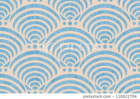 Retro seamless marine pattern with blue shells. Vintage geometric pattern of oysters in 60s style. 118822704