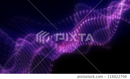 Vibrant pink and purple light waves pulse across a dark background, creating a futuristic and dynamic energy flow with glowing, abstract lines and smooth curves 118822706