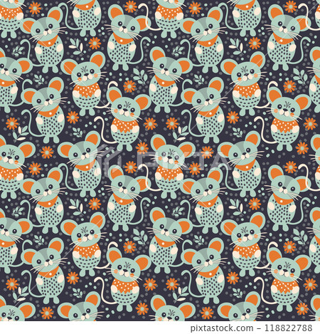 cute gray mice on a dark background. seamless pattern 118822788
