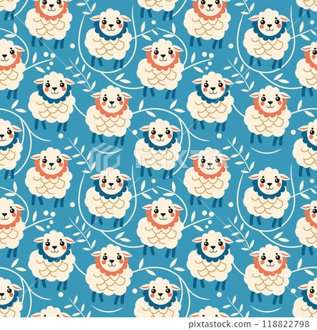 cute sheep on a blue background.seamless pattern 118822798