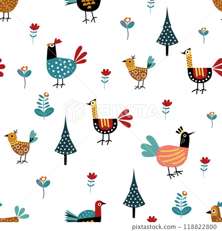 bright chicken on a white background. seamless pattern bright chicken on a white background. seamless pattern 118822800