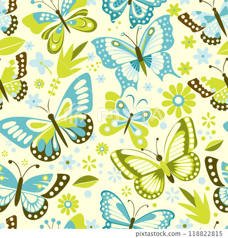 blue butterflies on white background seamless pattern 118822815