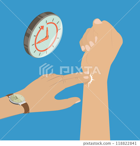 3D Isometric Flat Vector Illustration of Measure Radial Pulse, Person Checking Pulse Using Two-Finger Technique On Wrist 118822841