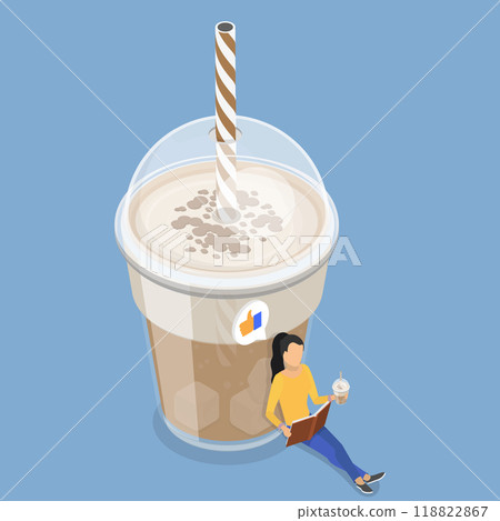 3D Isometric Flat Vector Illustration of Frozen Coffee Drink, Iced Americano or Latte 118822867