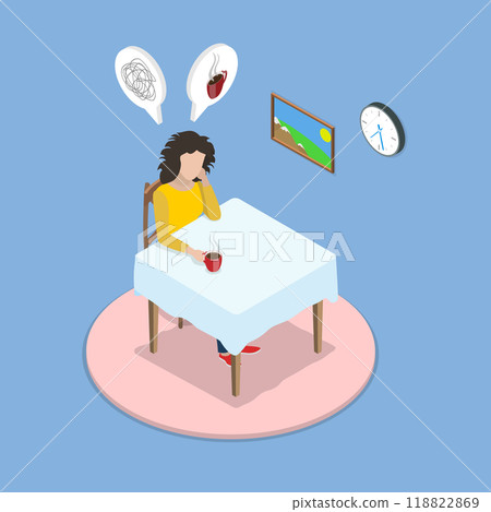 3D Isometric Flat Vector Illustration of Monday Morning, Tired and Red Eyed Problem of Insomnia 118822869